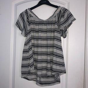 Off The Shoulder Black and Gray Stripped Top